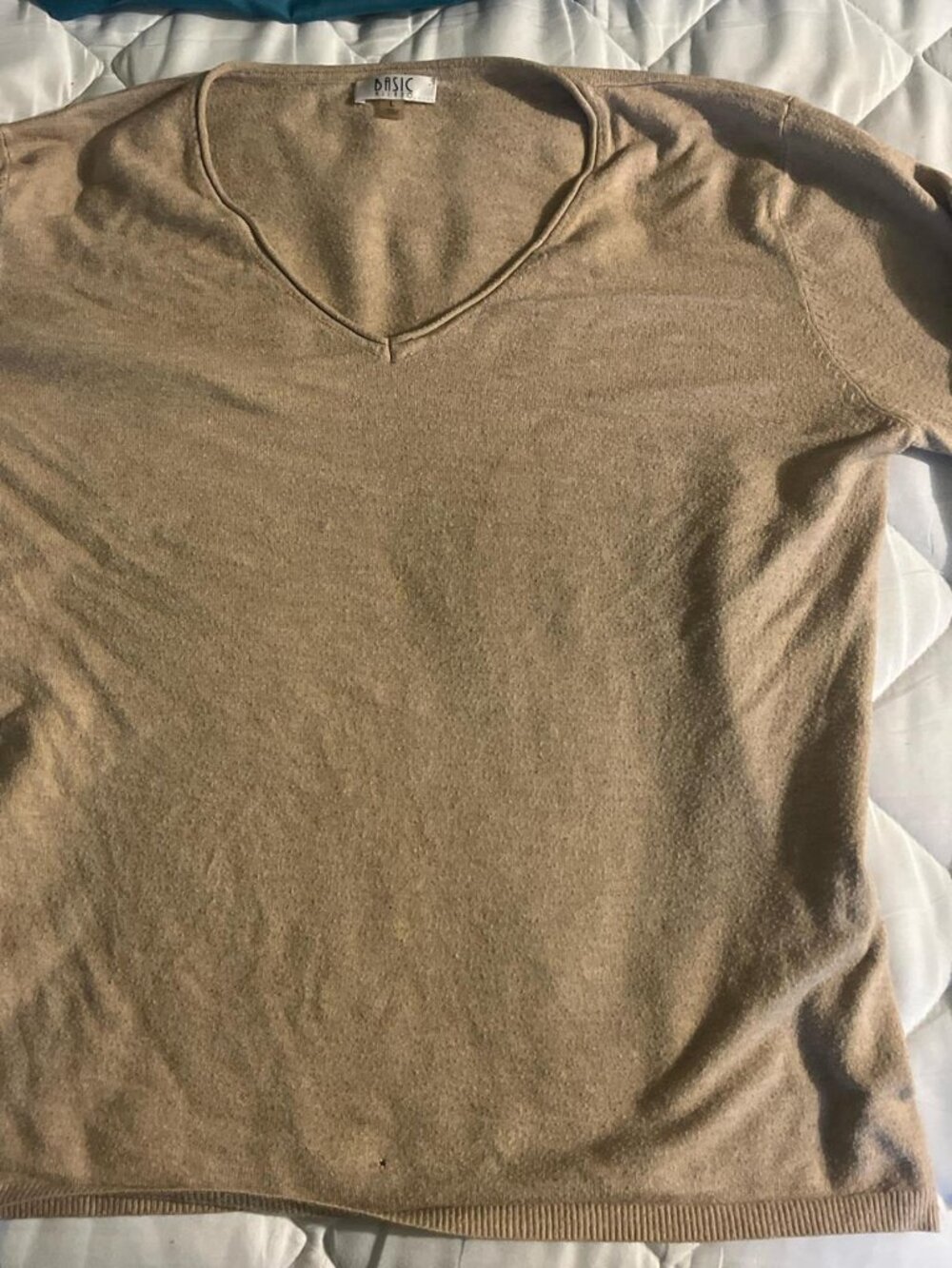 Basic Editions Tan Brown V-Neck Sweater Size L